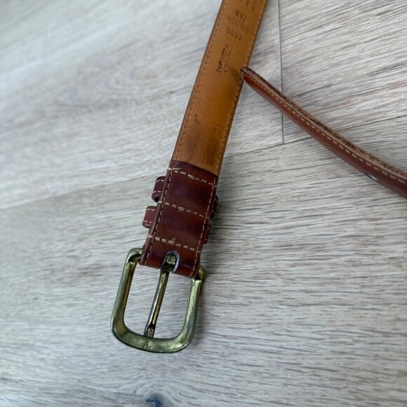 Coach VTG 90s British Tan Leather Harness Belt Size 36 Brass Buckle Brown 1 Inch - Picture 2 of 9